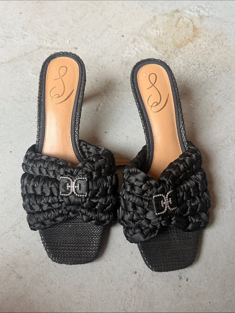 Black Woven Heeled Mules